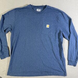 Carhartt Mens Long Sleeve Pocket‎ T-Shirt XL Blue Workwear Casual Everyday